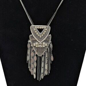 Stella & Dot Chiara Necklaces — Silver and Gold Fringe Pendant with Leather Back
